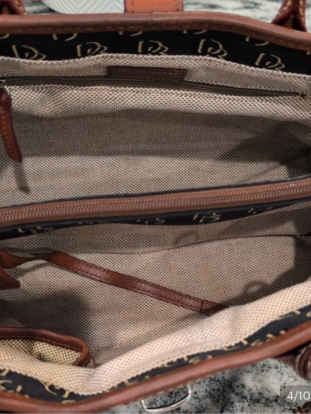 Dooney & Bourke Black Signature Canvas Satchel with Brown Leather Trim